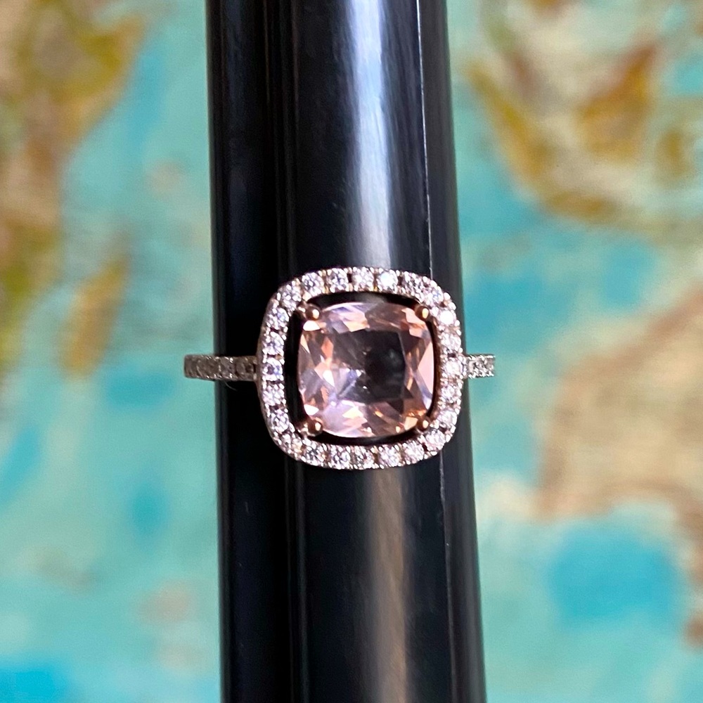 Berricle Ring Size 7 CZ Pink Cushion Halo Rose